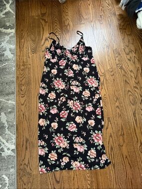 Fashion Nova Black Floral Mini Dress with Pink Flowers